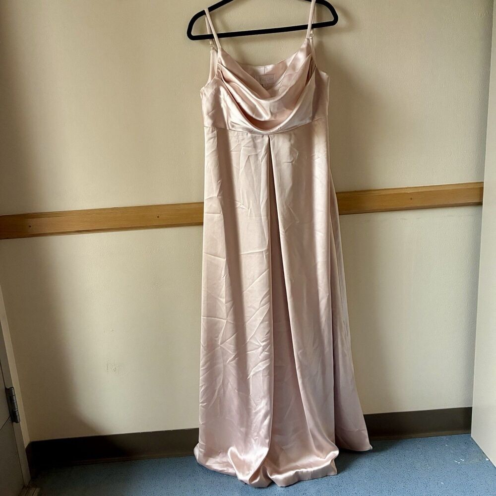 Revelry Satin Cowl Neck Maxi Spring Wedding Guest Dress Gold Slip Gown Size 12